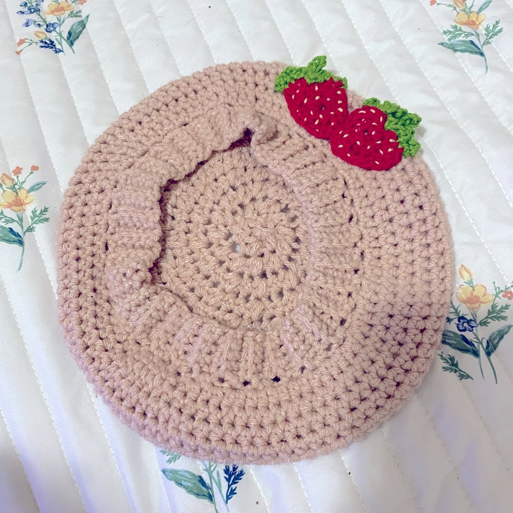 Handmade crochet strawberry beret